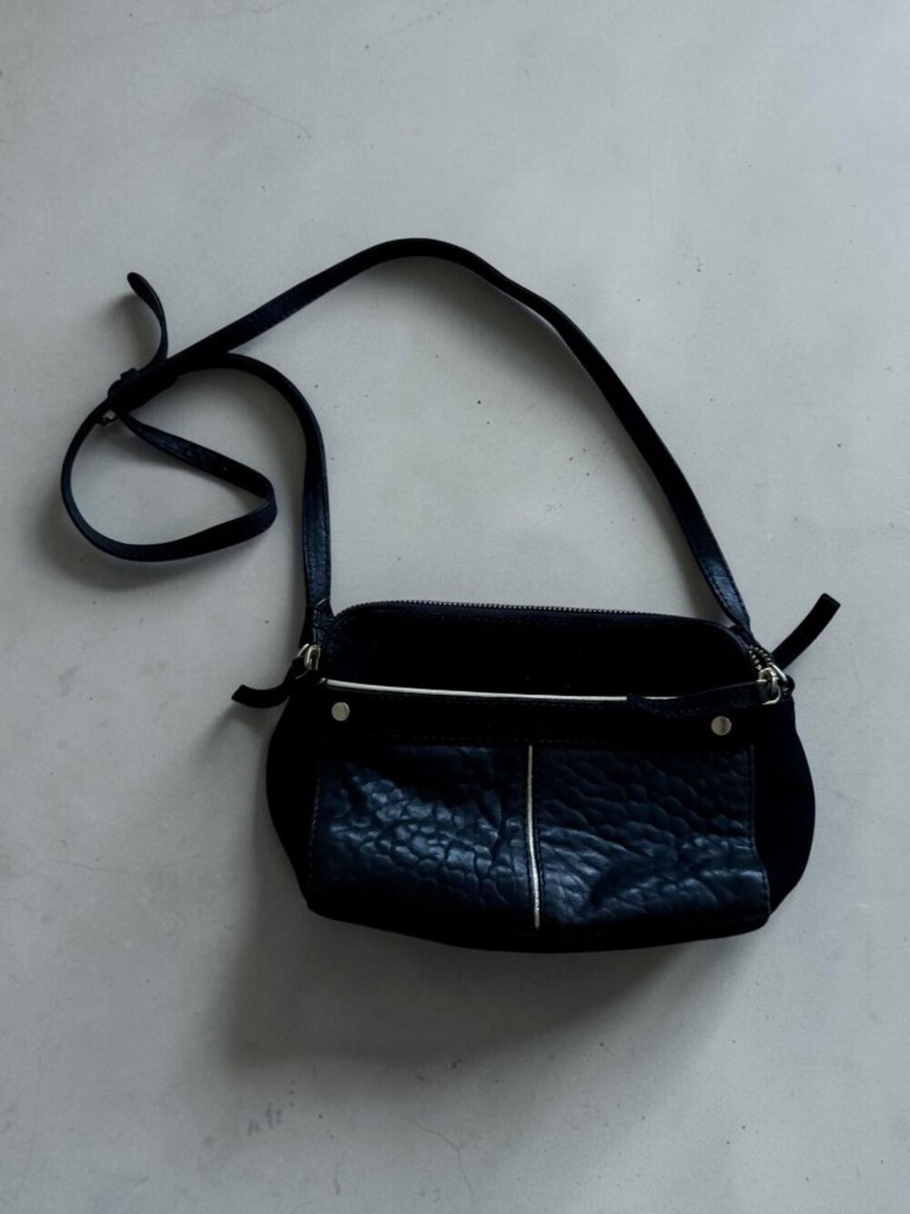 PETITE MENDIGOTE Paris Black Leather Suede Crossbody Bag